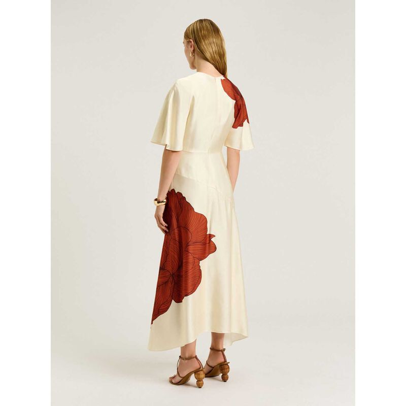Veronika Maine Terracotta Poppy Satin Draped Midi Dress image number 1